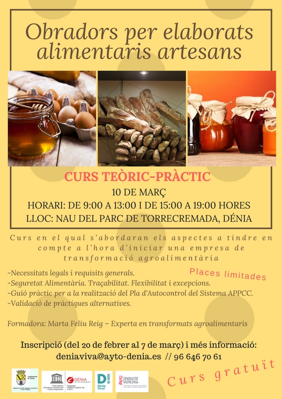  El Ajuntament de Dénia organiza un curso gratuito sobre obradores para elaborados alimentarios artesanos 